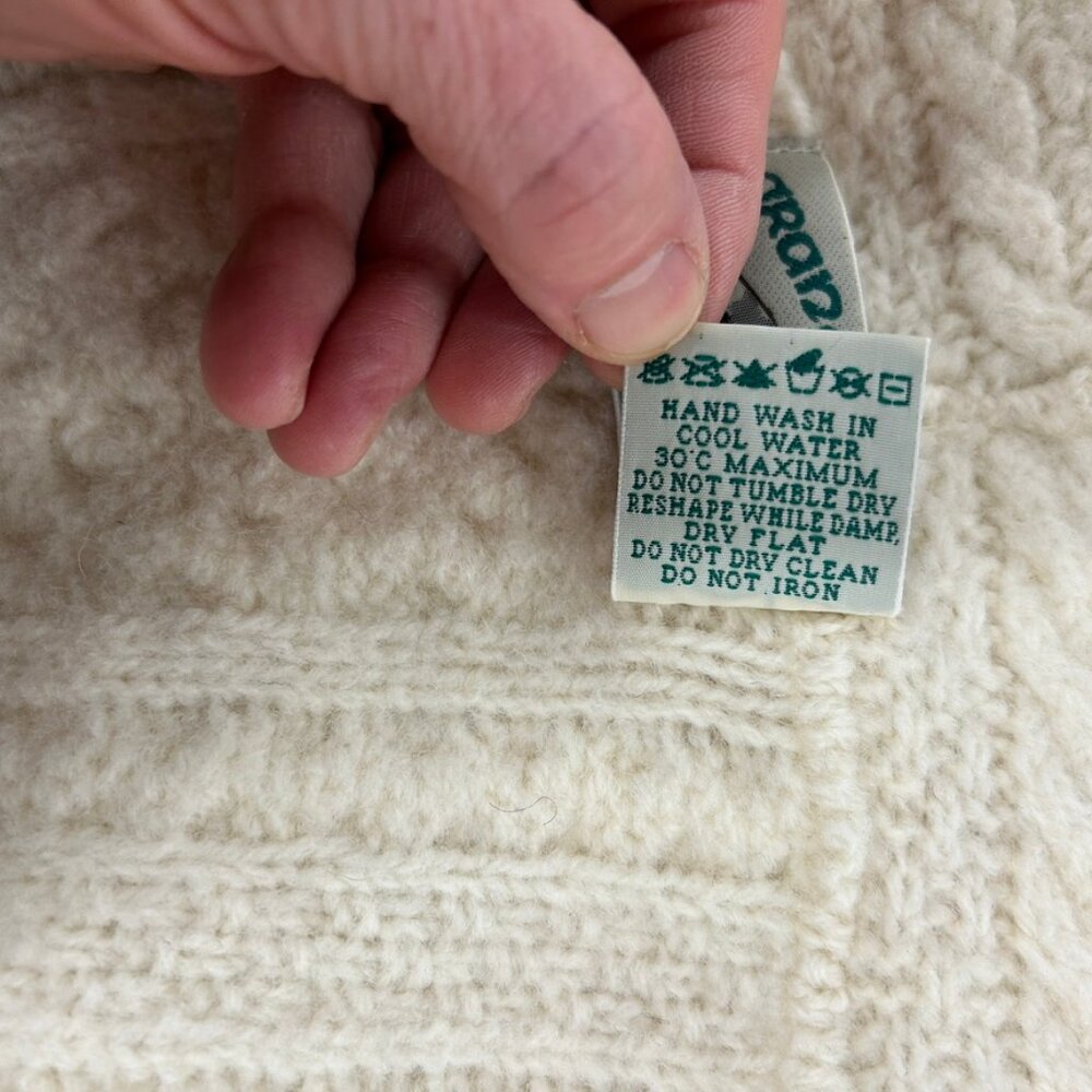 Aran Crafts 100% Merino Wool Irish Cable Knit Cardigan XL Old Money Preppy Luxe - Picture 8 of 8